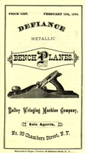 Defiance bench planes price list, 1876
