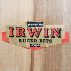 genuine Irwin auger bits label. ca. 1936-ca. 1939