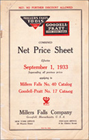 Millers Falls Company price list, 1933