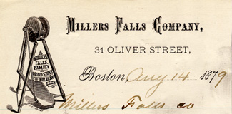 letterhead for Millers Falls' Boston office